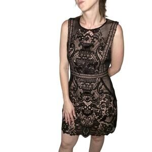 Black & Nude Crochet Lace Sleeveless Short Mini Dress Classic Small
